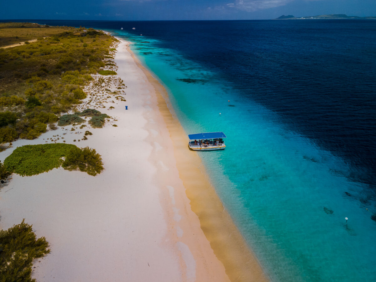 drone shot of water taxi klein bonaire